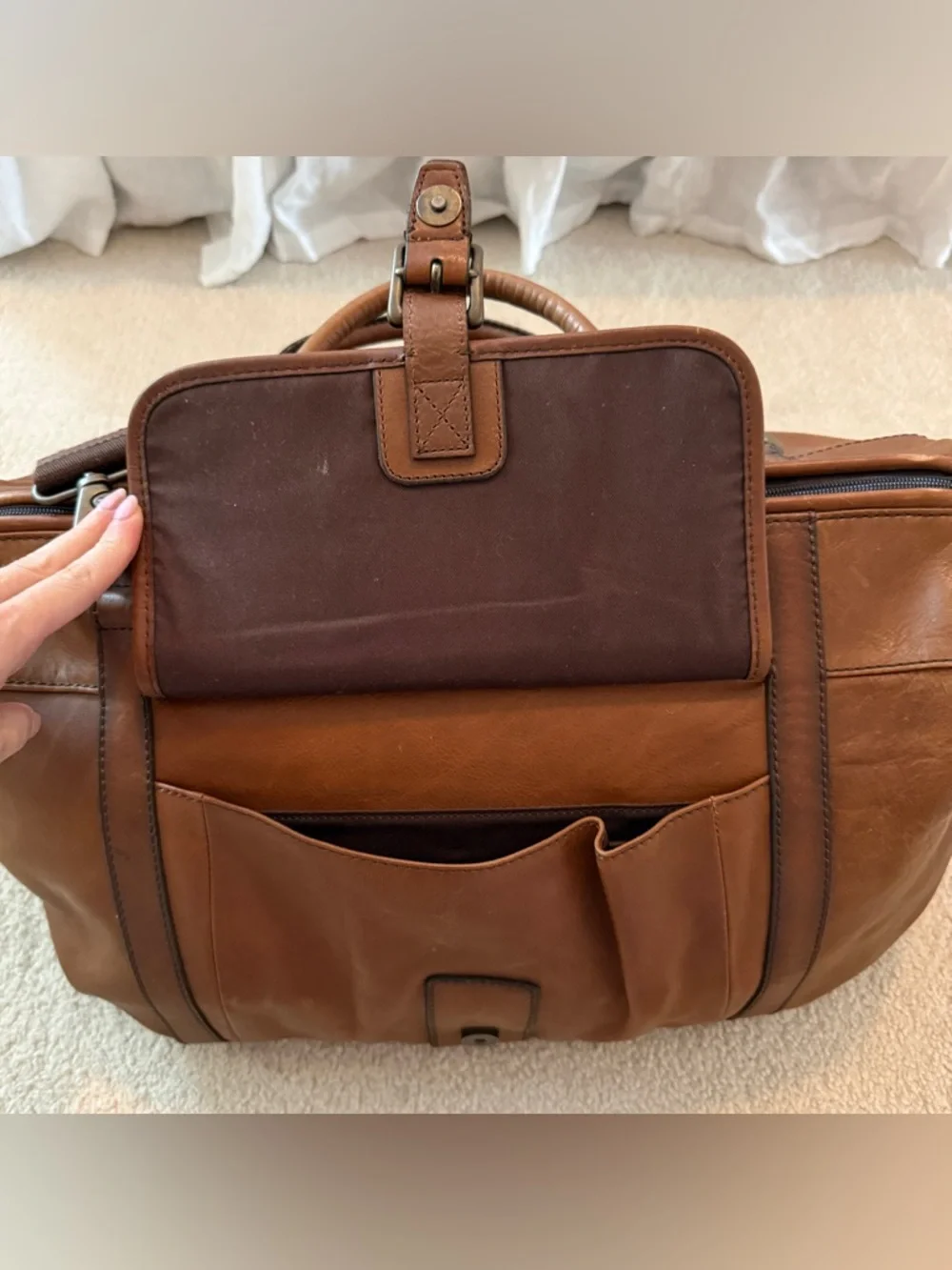 Fossil Cognac Leather Duffel Bag